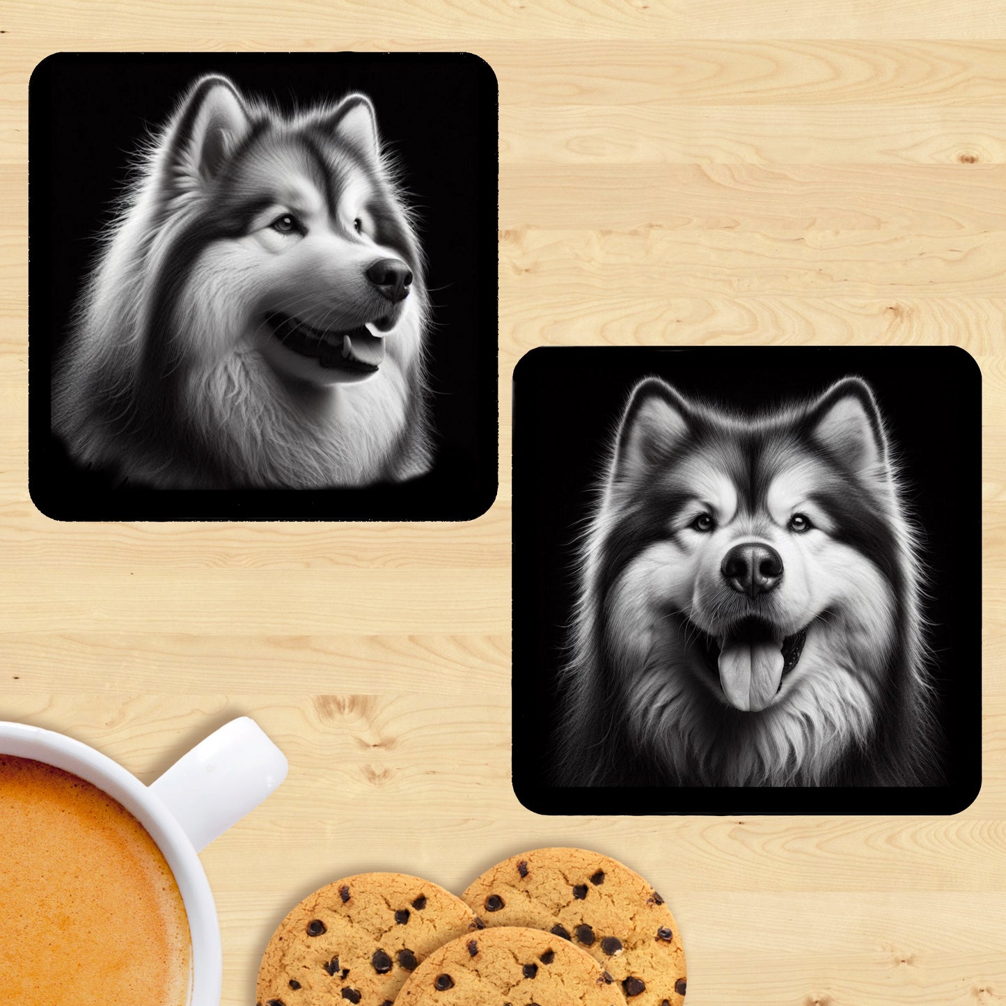 Alaskan Malamute - Black & White Coasters (Set of 2)