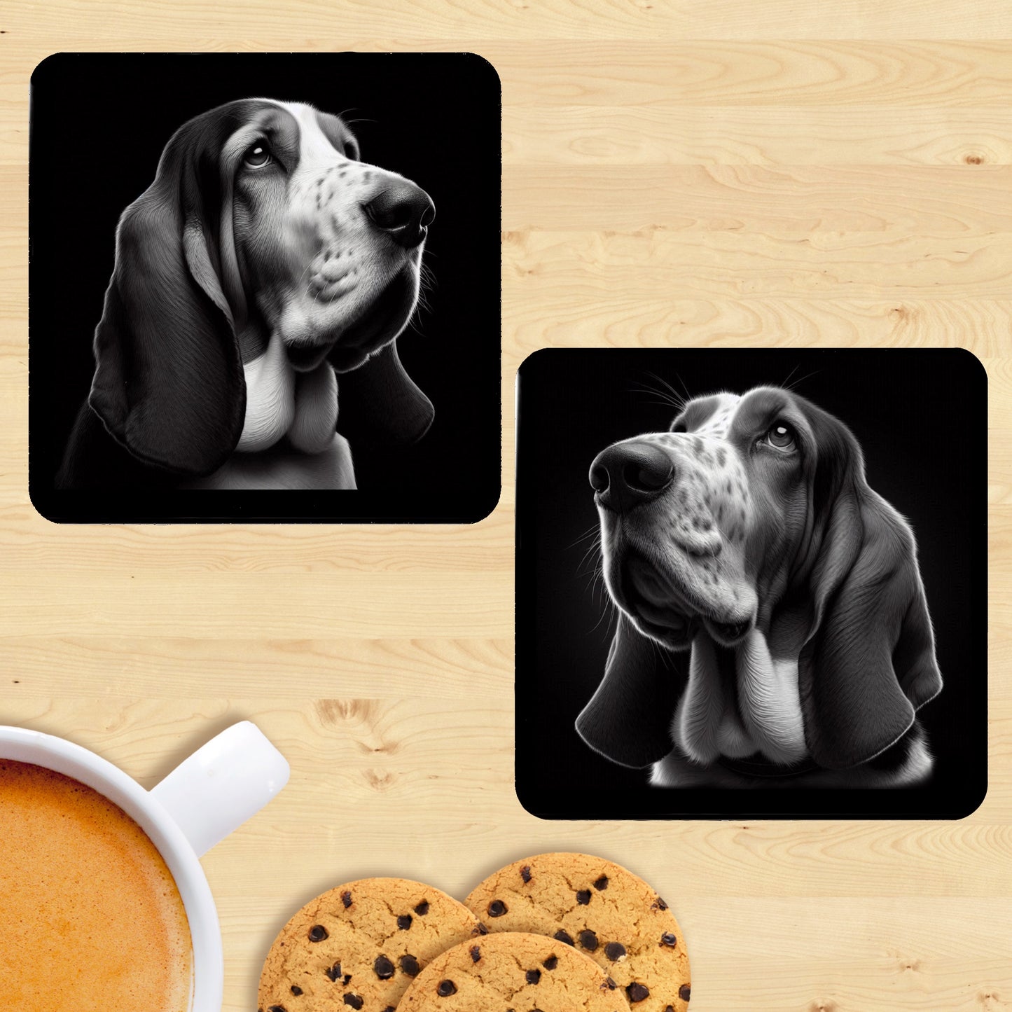 Basset Hound - Black & White Coasters (Set of 2)
