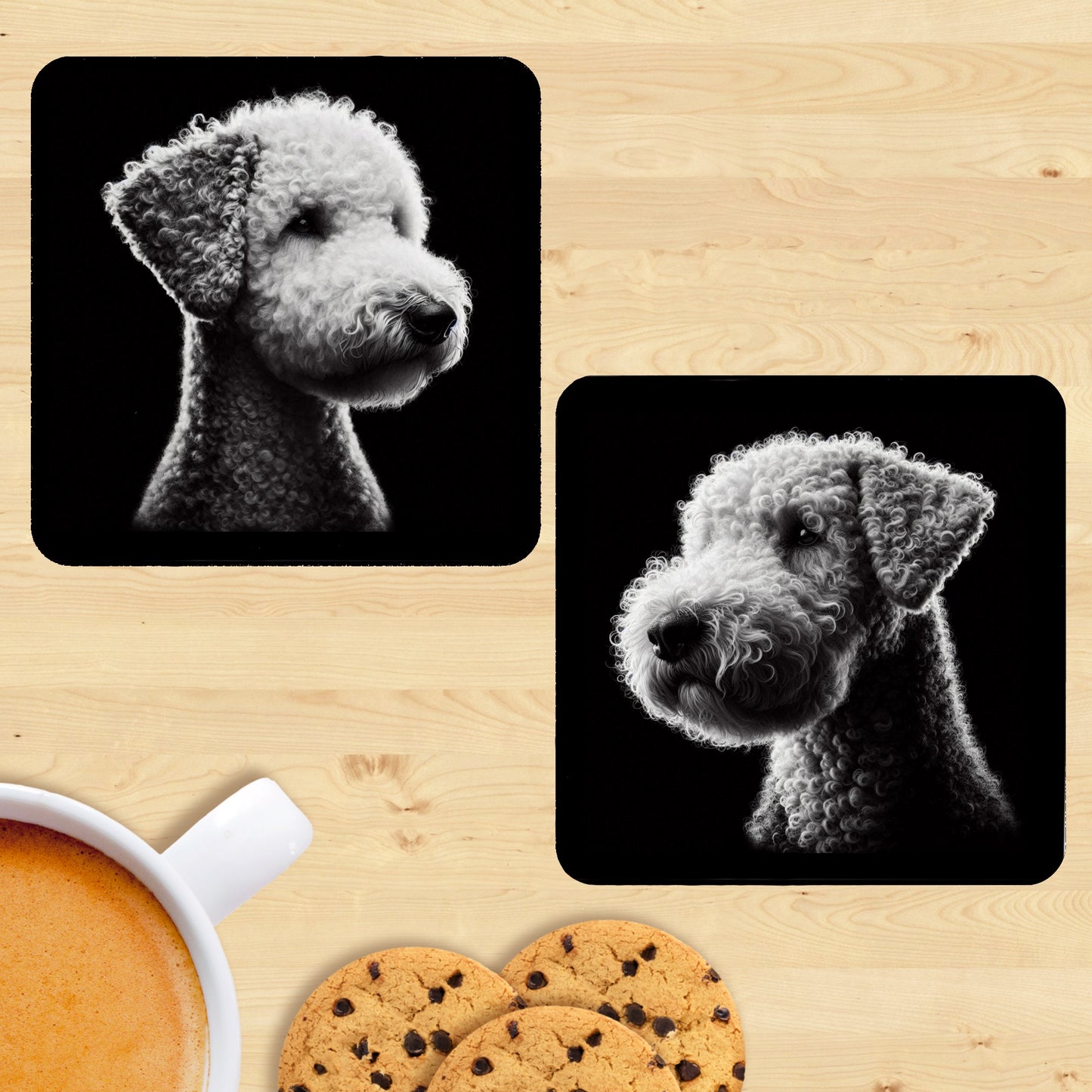 Bedlington Terrier - Black & White Coaster (Set of 2)