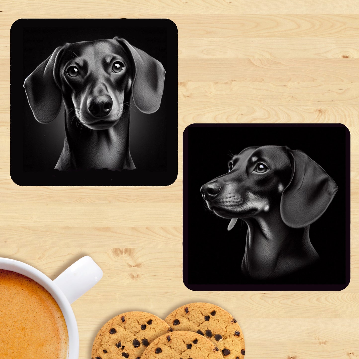 Dachshund Shorthaired - Black & White Coasters (Set of 2)