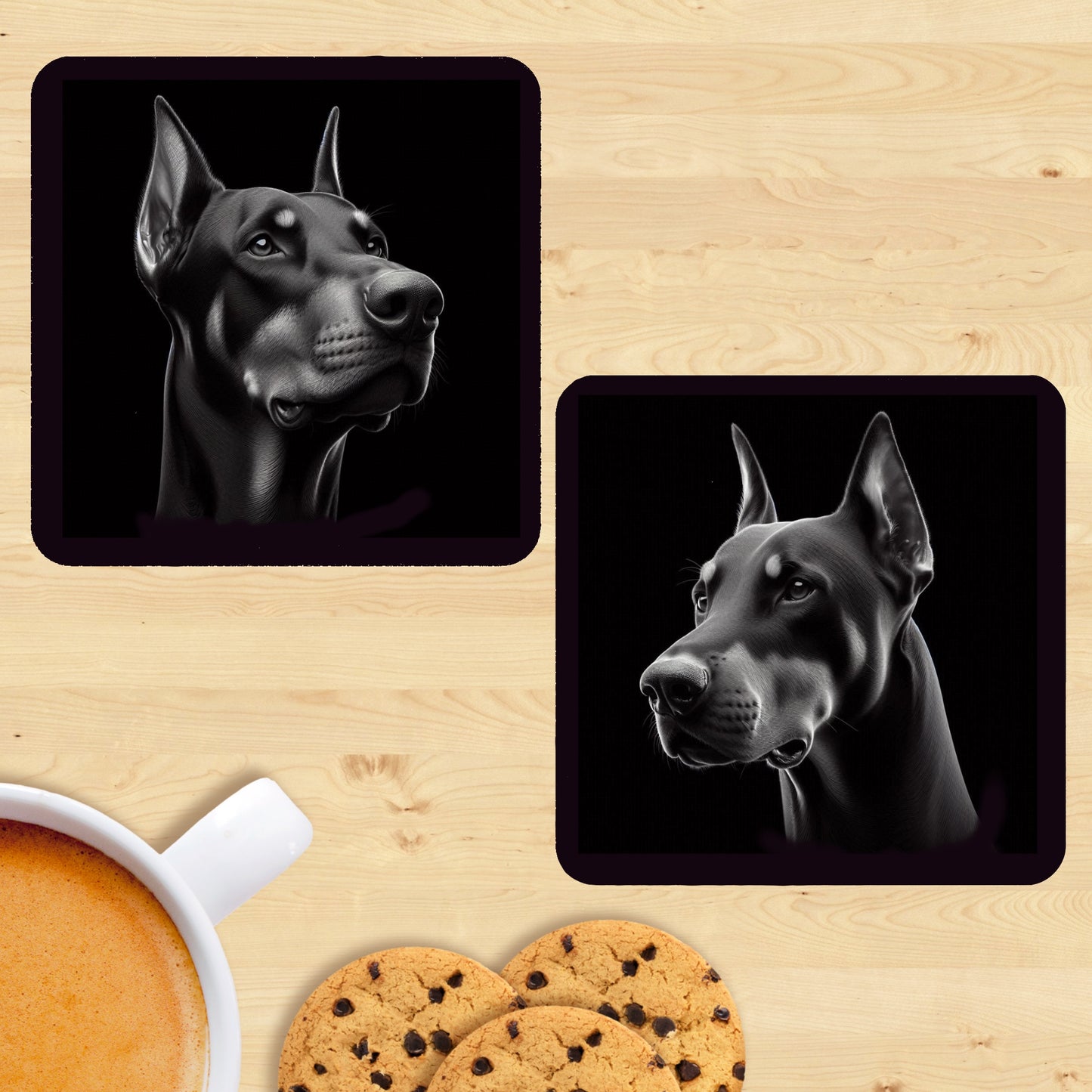Dobermann - Black & White Coasters (Set of 2)