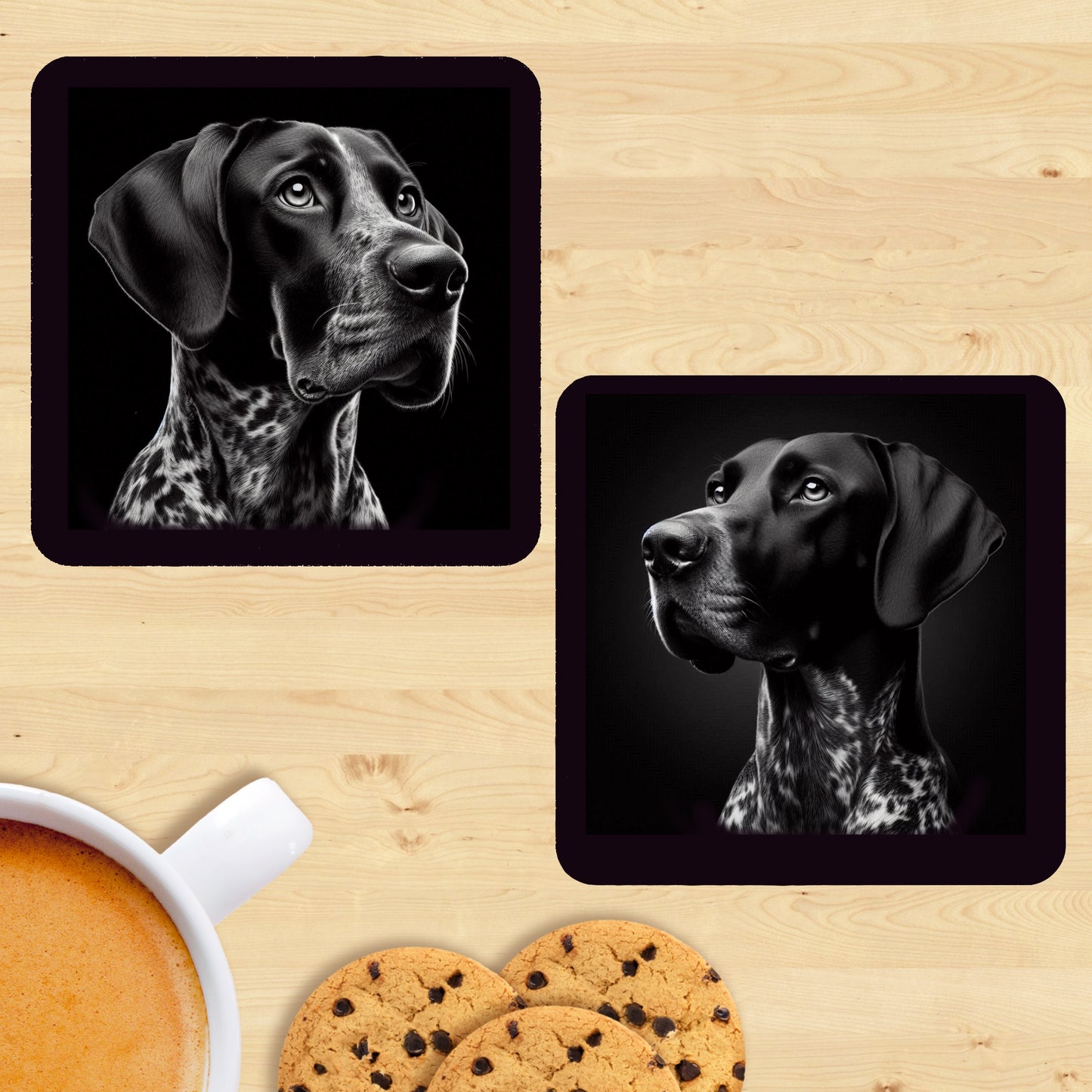 German Pointer - Black & White Coasters (Set of 2)