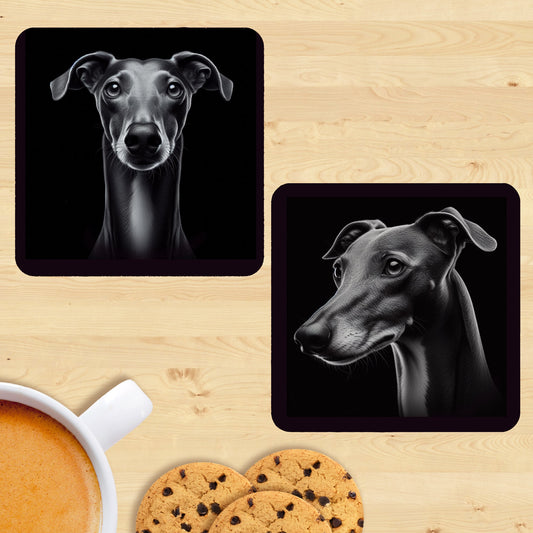 Greyhound - Black & White Coasters (Set of 2)