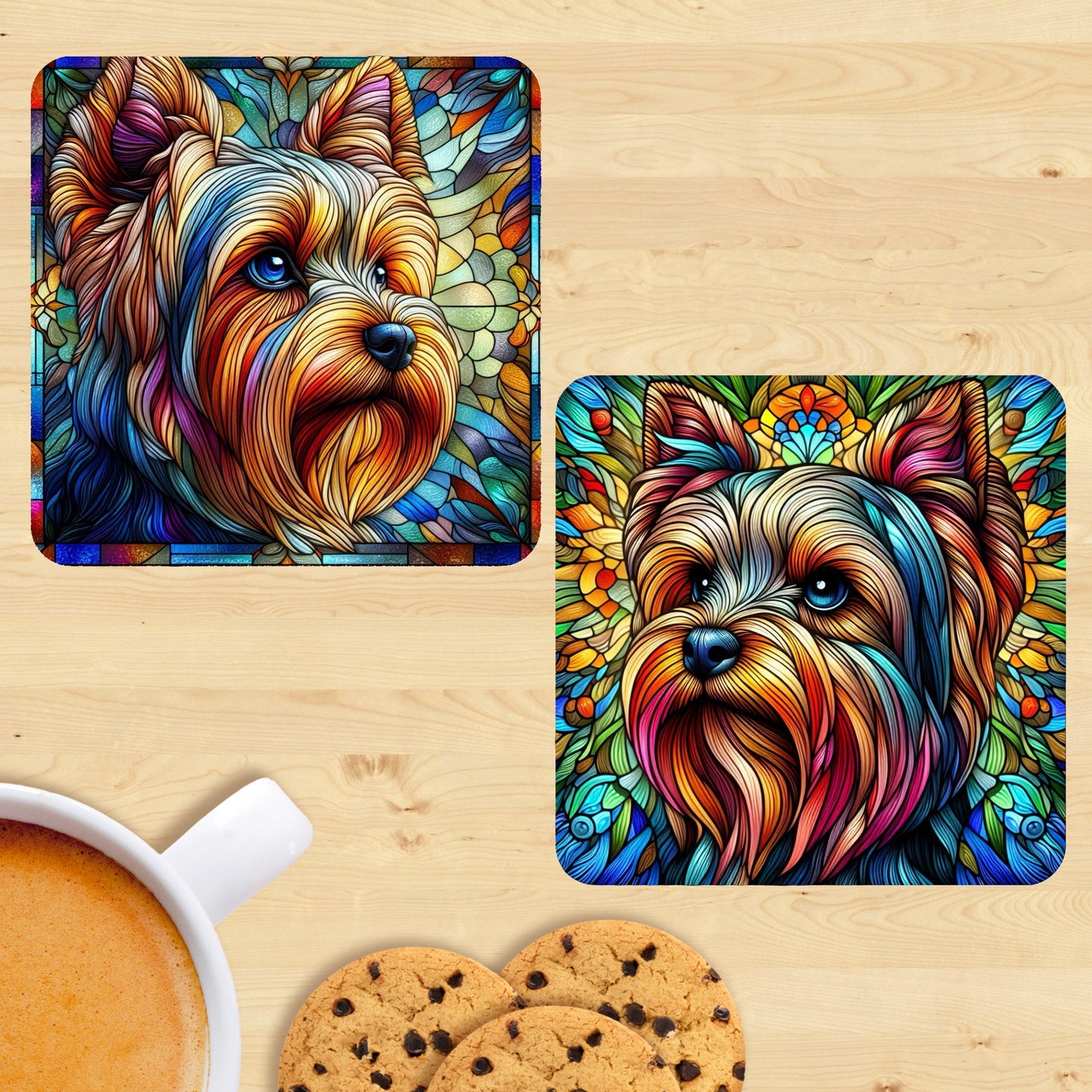 Yorkshire Terrier - Stained Glass Effect Coasters (Set of 2)