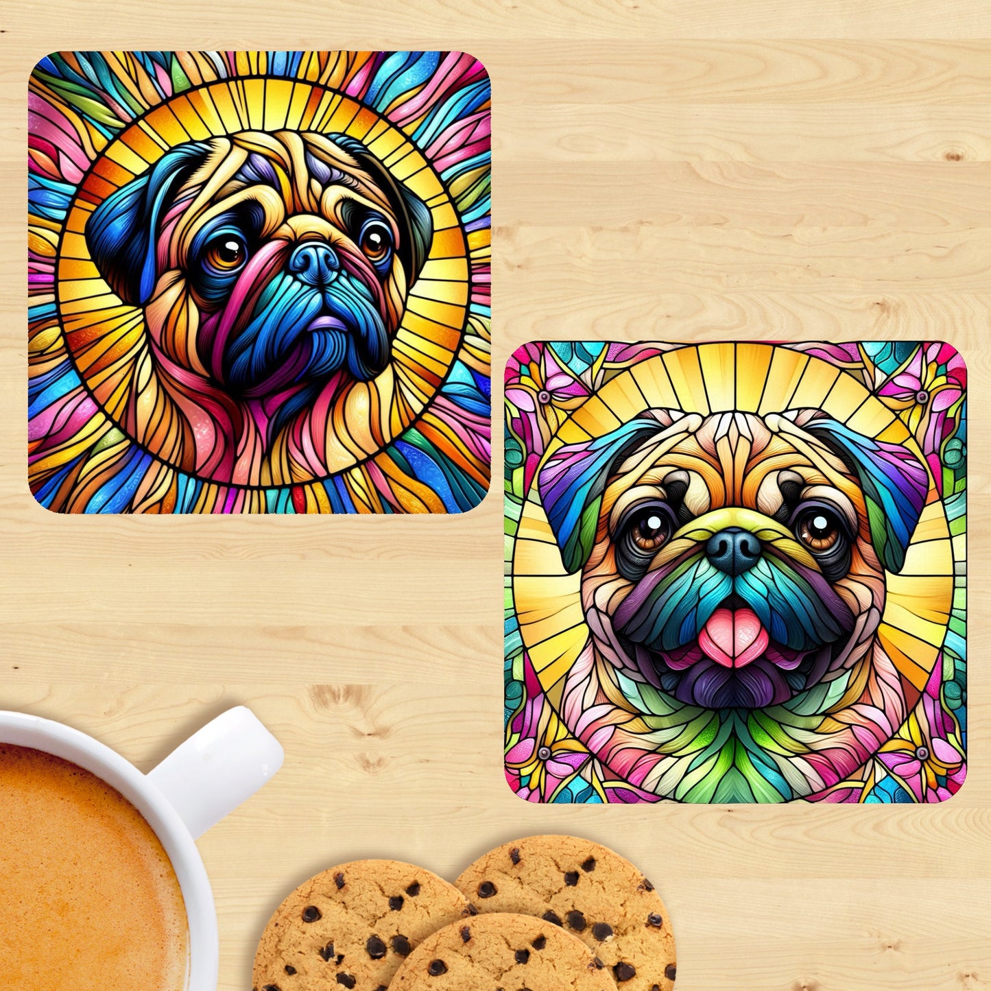 Pug - Stained Glass Effect Coasters (Set of 2)