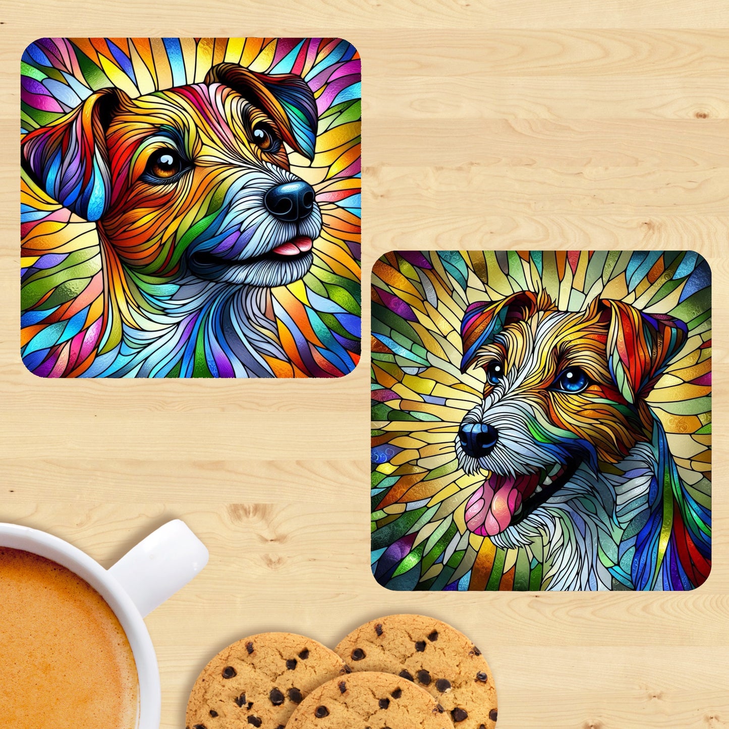Jack Russell - Stained Glass Effect Coasters (Set of 2)