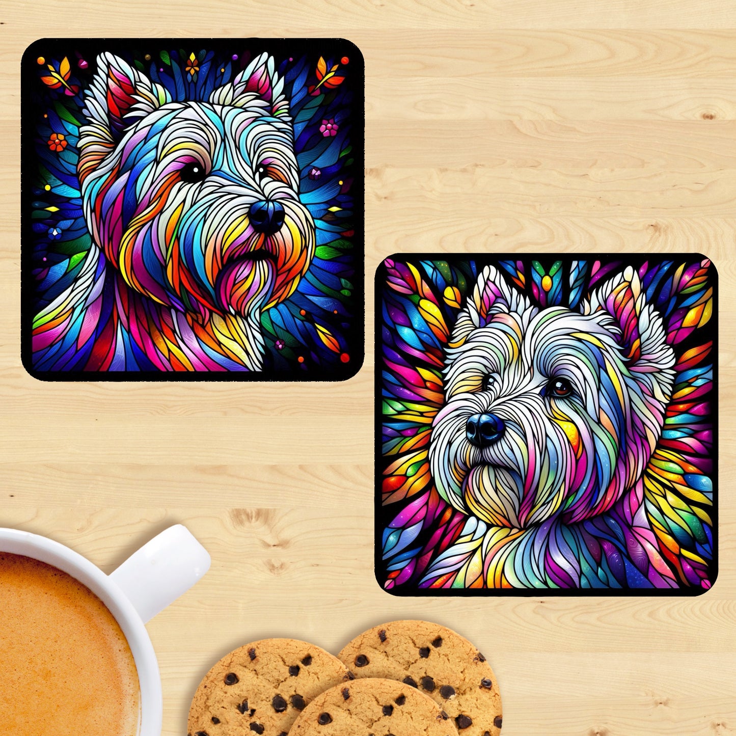 West Highland Terrier - Stained Glass Effect Coasters (Set of 2)