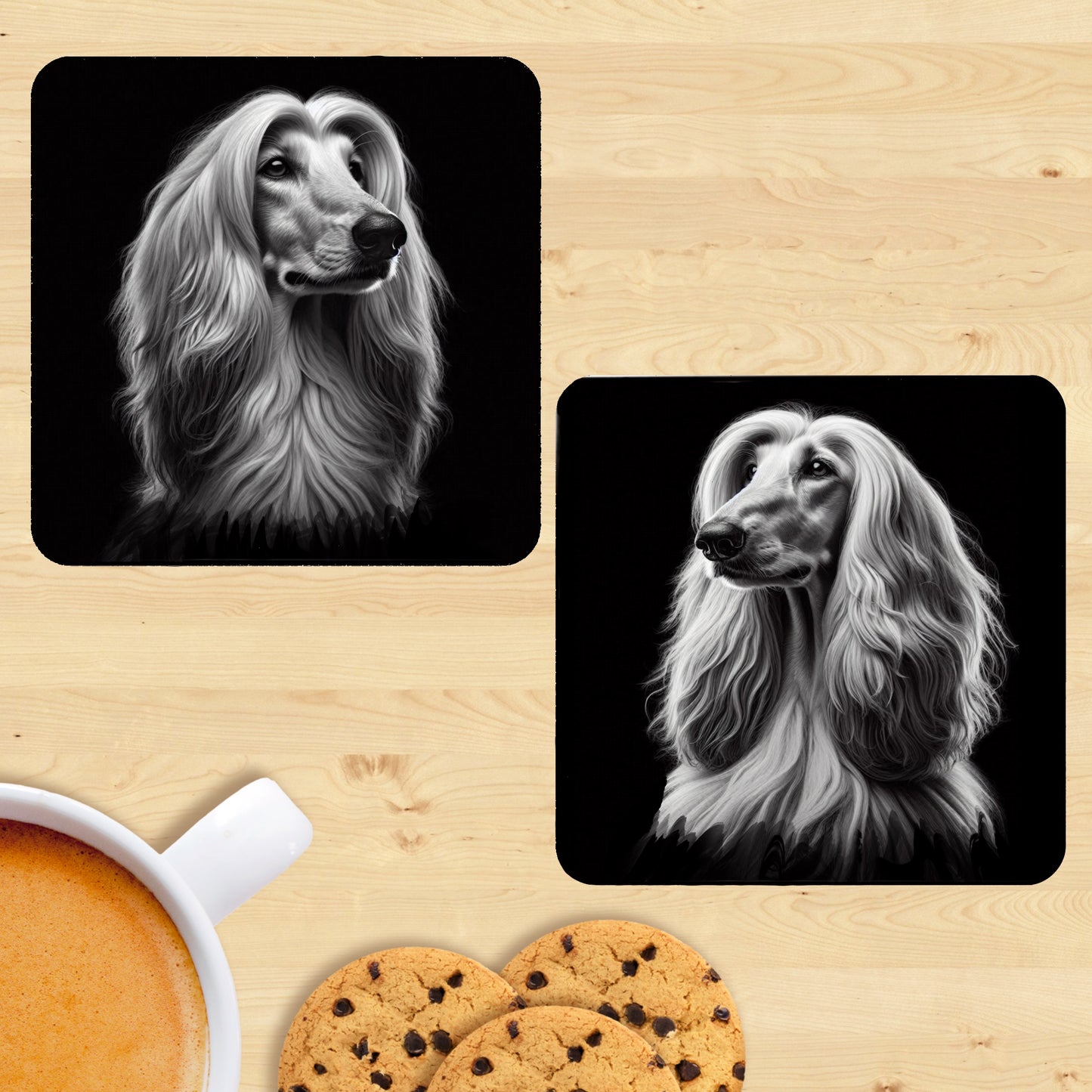 Afghan Hound - Black & White Coasters (Set of 2)