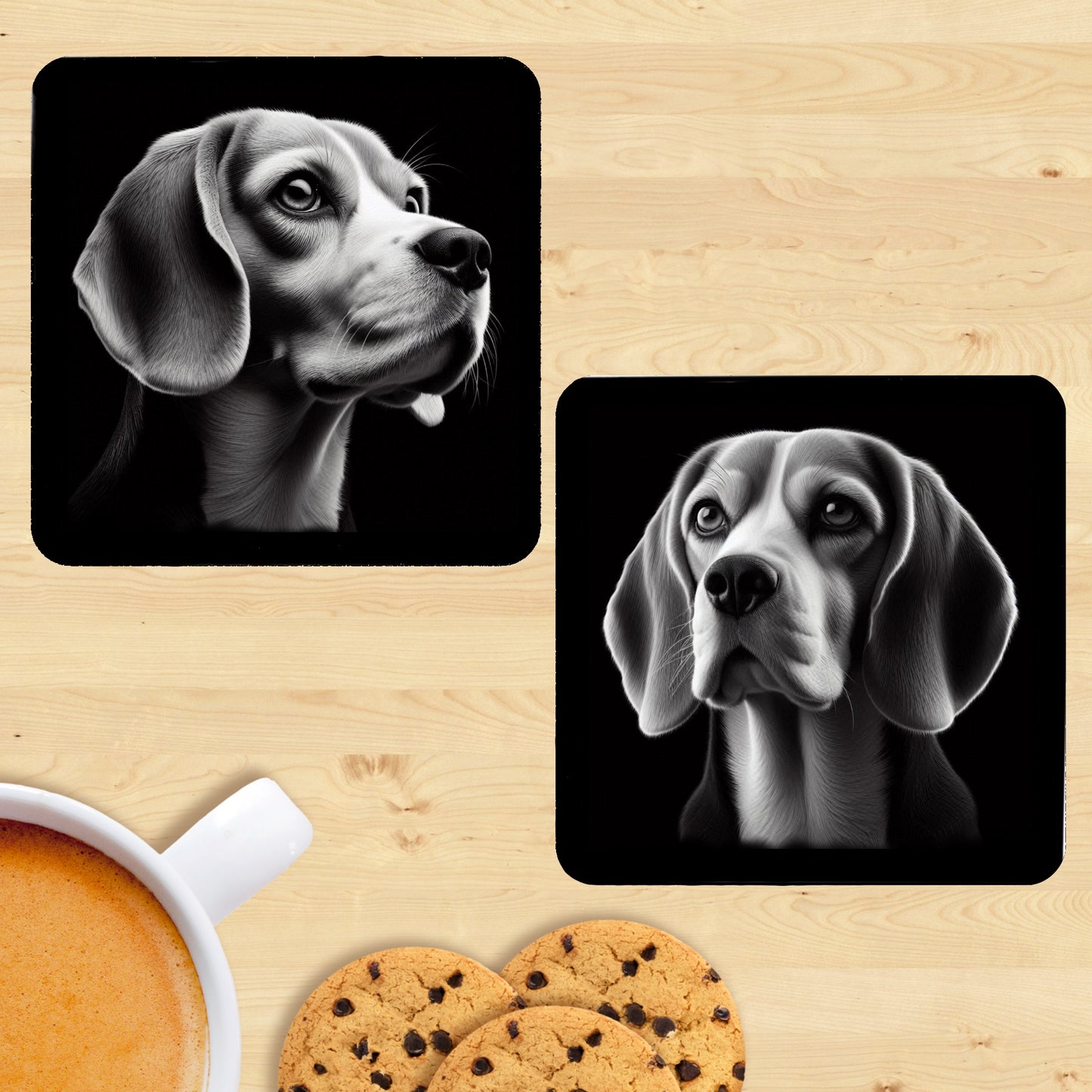 Beagle - Black & White Coasters (Set of 2)
