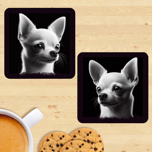 Shorthaired Chihuahua - Black & White Coasters (Set of 2)