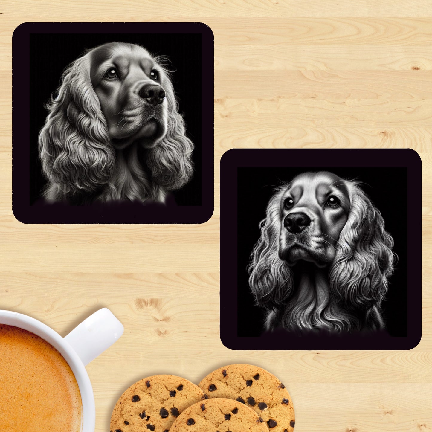 Cocker Spaniel - Black & White Coasters (Set of 2)
