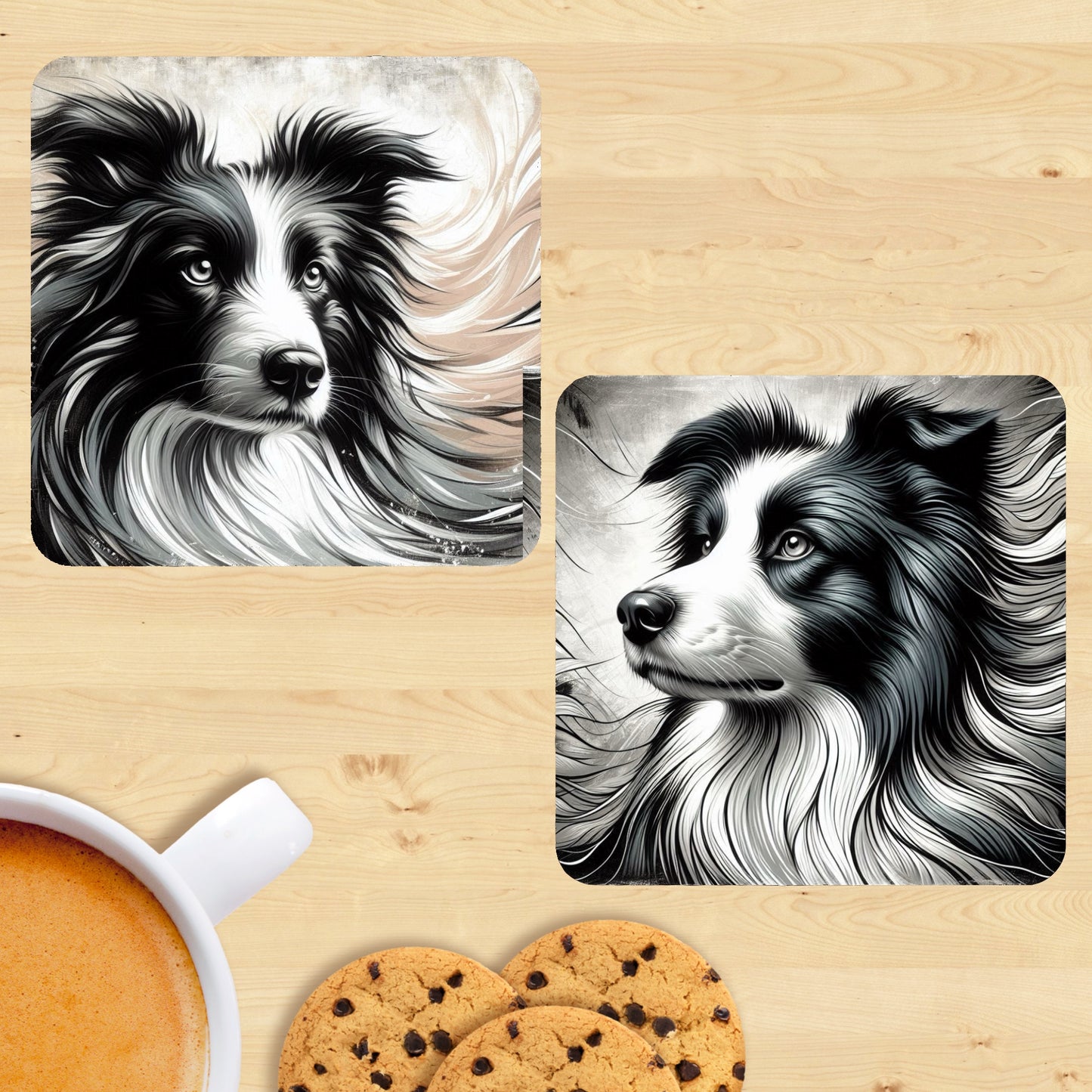 Border Collie - Soft Realism Coasters (Set of 2)