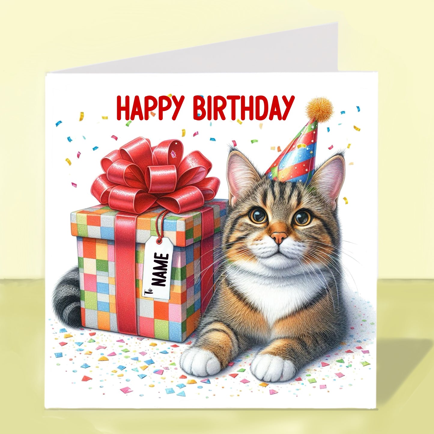 Tabby Cat Birthday Card - Personalised