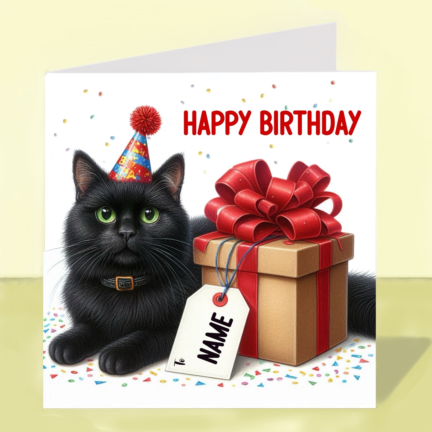 Black Cat Birthday Card - Personalised