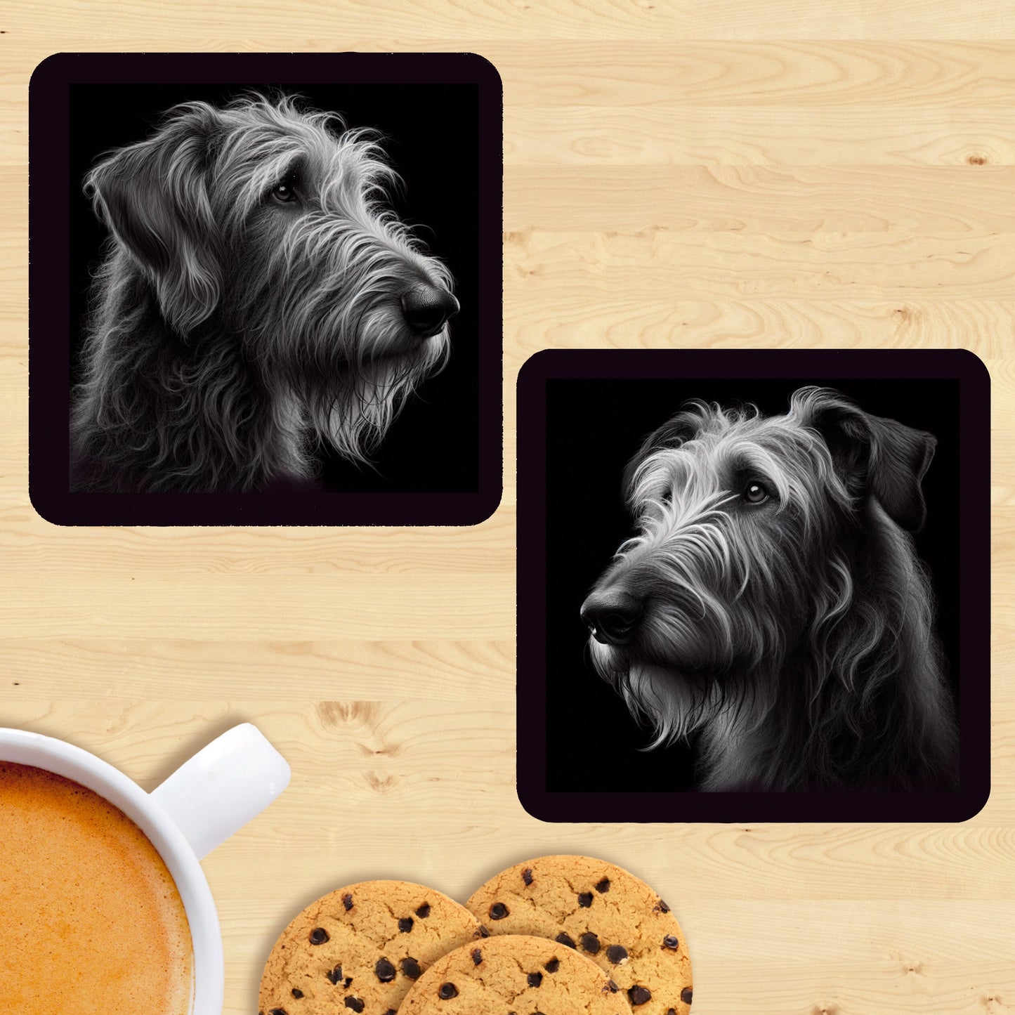 Irish Wolfhound - Black & White Coasters (Set of 2)