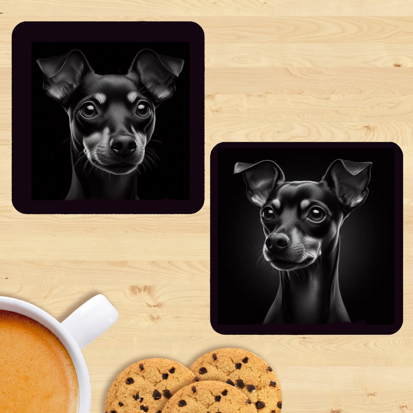 Miniature Pinscher - Black & White Coasters (Set of 2)