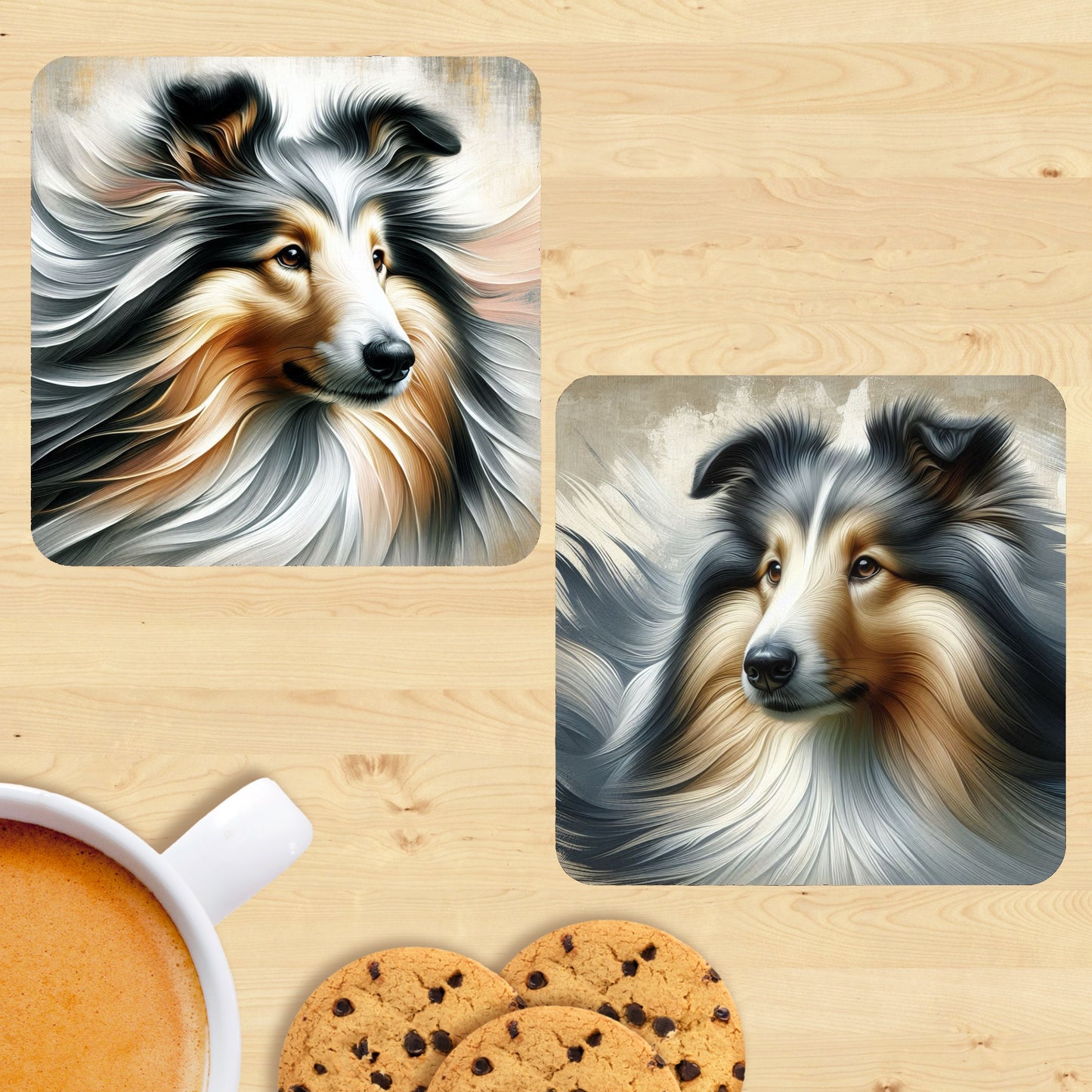 Rough Collie - Soft Realism Coasters (Set of 2)