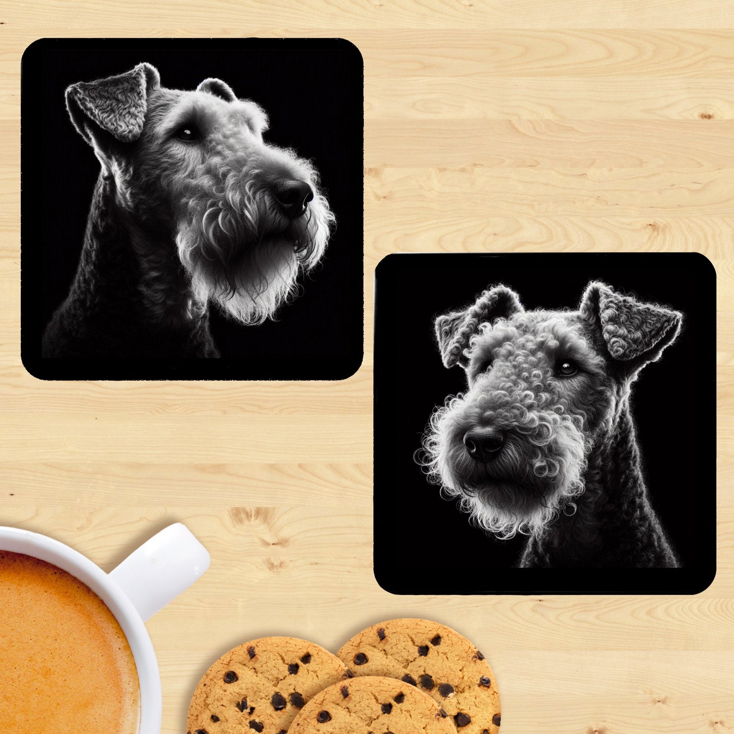 Airedale Terrier - Black & White Coasters (Set of 2)