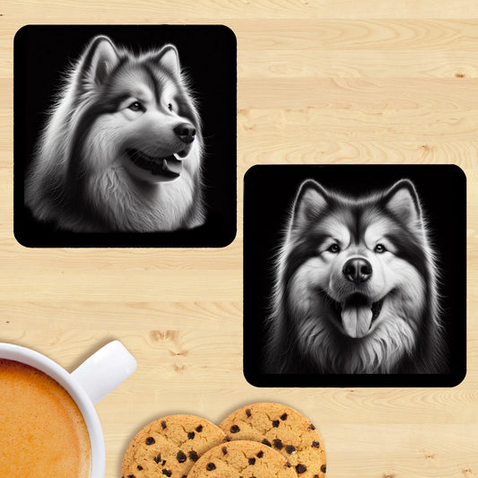 Alaskan Malamute - Black & White Coasters (Set of 2)