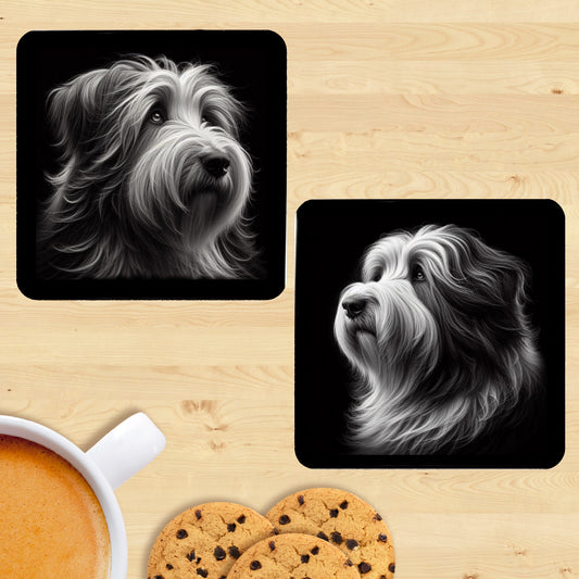 Bearded Collie - Black & White Coasters (Set of 2)