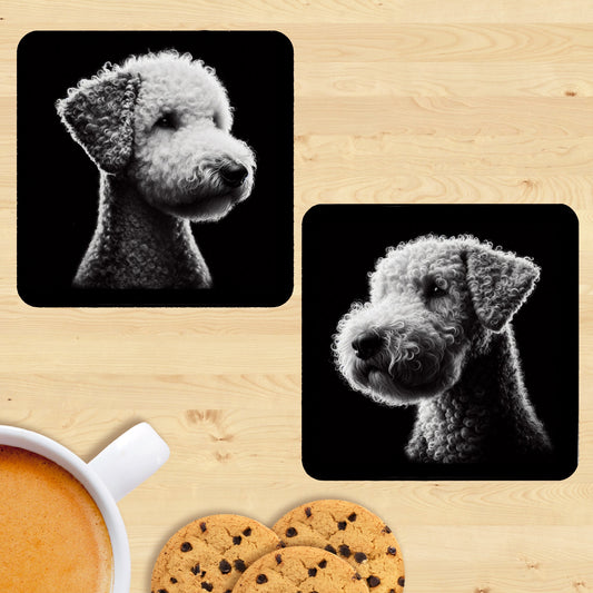 Bedlington Terrier - Black & White Coaster (Set of 2)