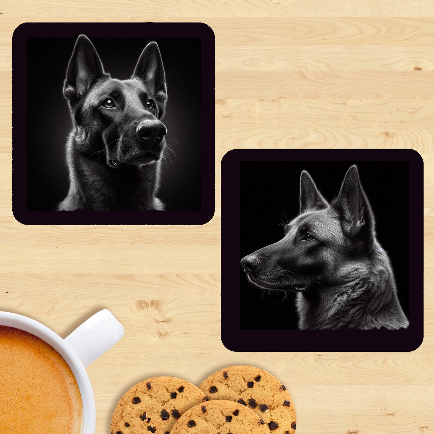 Belgian Malinois - Black & White Coasters (Set of 2)