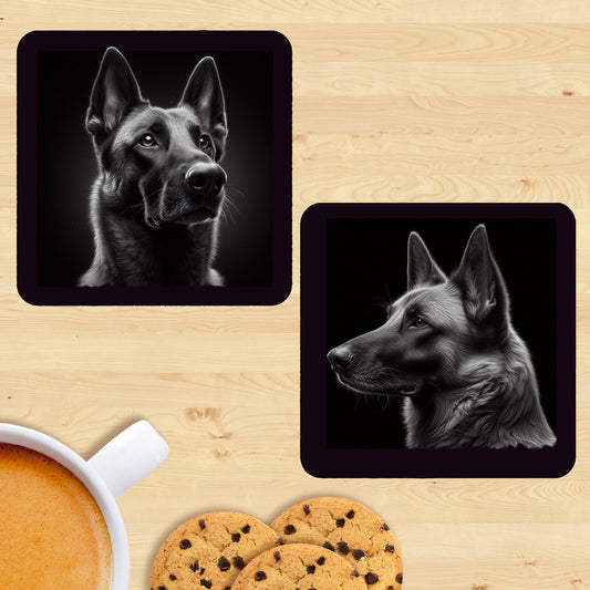 Belgian Malinois - Black & White Coasters (Set of 2)