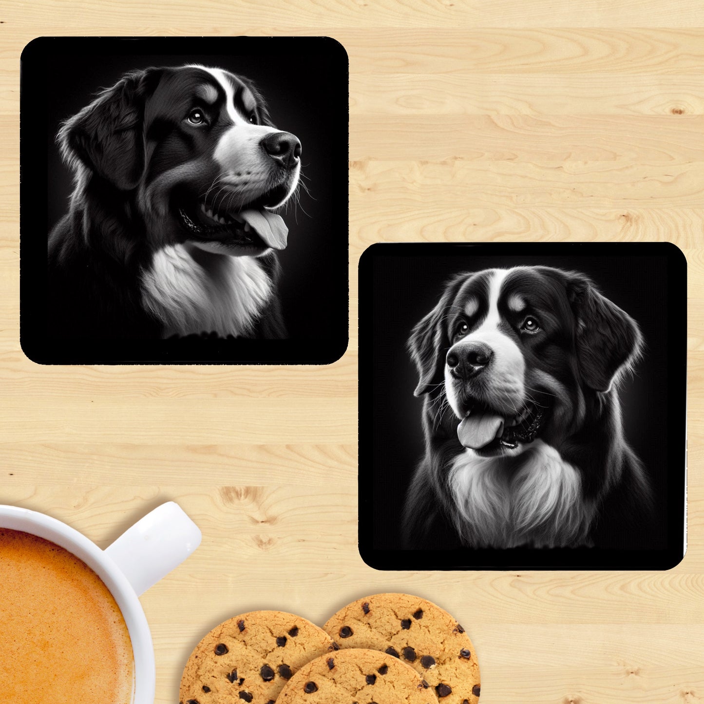 Bernese Mountain Dog - Black & White Coasters (Set of 2)