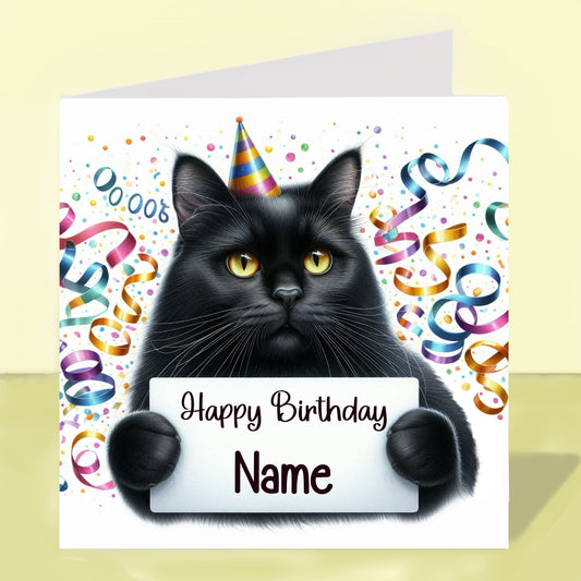Black Cat Birthday Card - Personalised