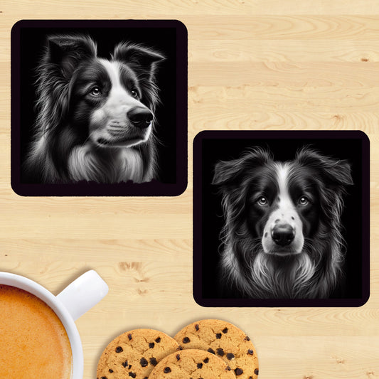 Border Collie - Black & White Coasters (Set of 2)
