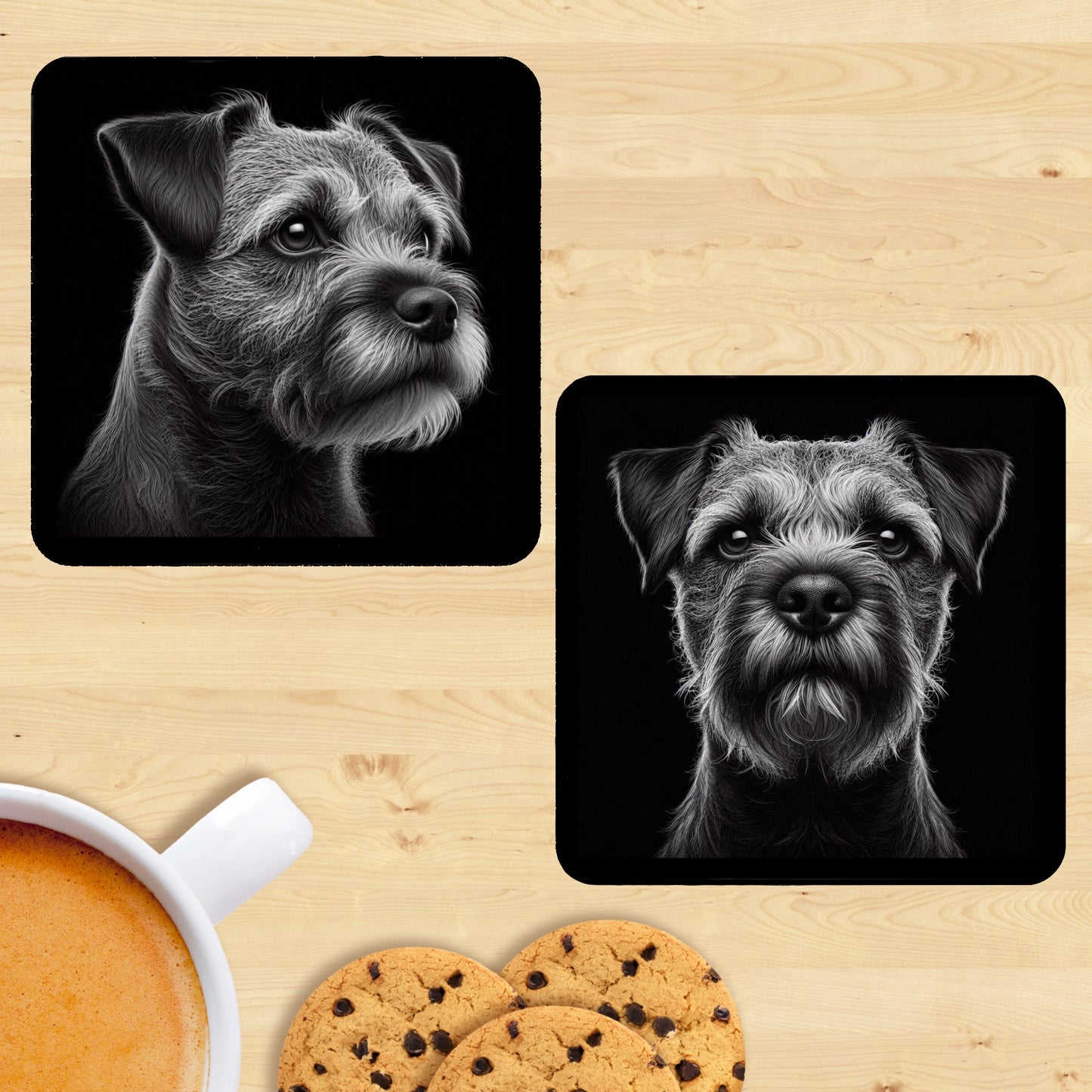Border Terrier - Black & White Coasters (Set of 2)
