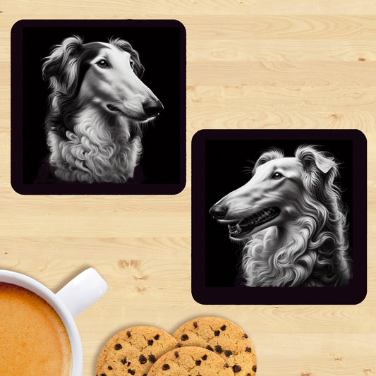 Borzoi - Black & White Coasters (Set of 2)