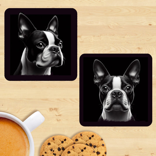 Boston Terrier - Black & White Coasters (Set of 2)