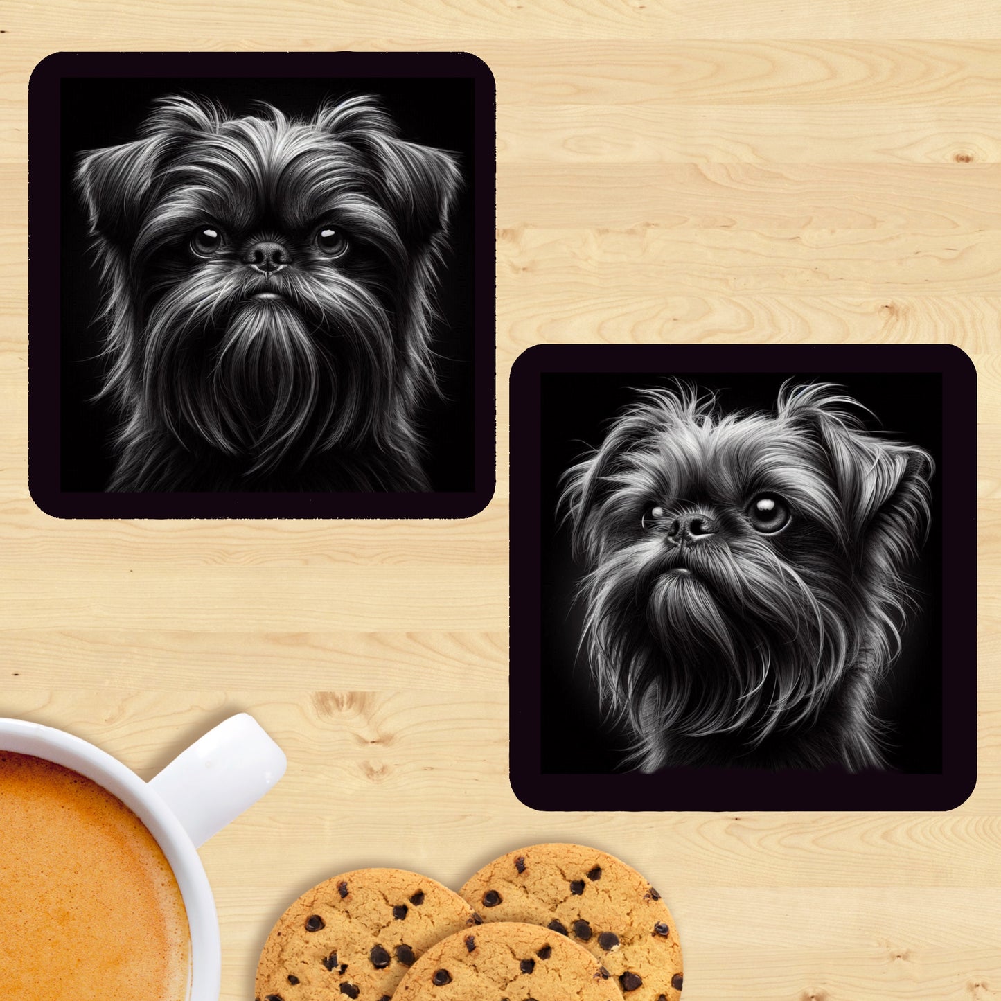 Brussels Griffon - Black & White Coasters (Set of 2)