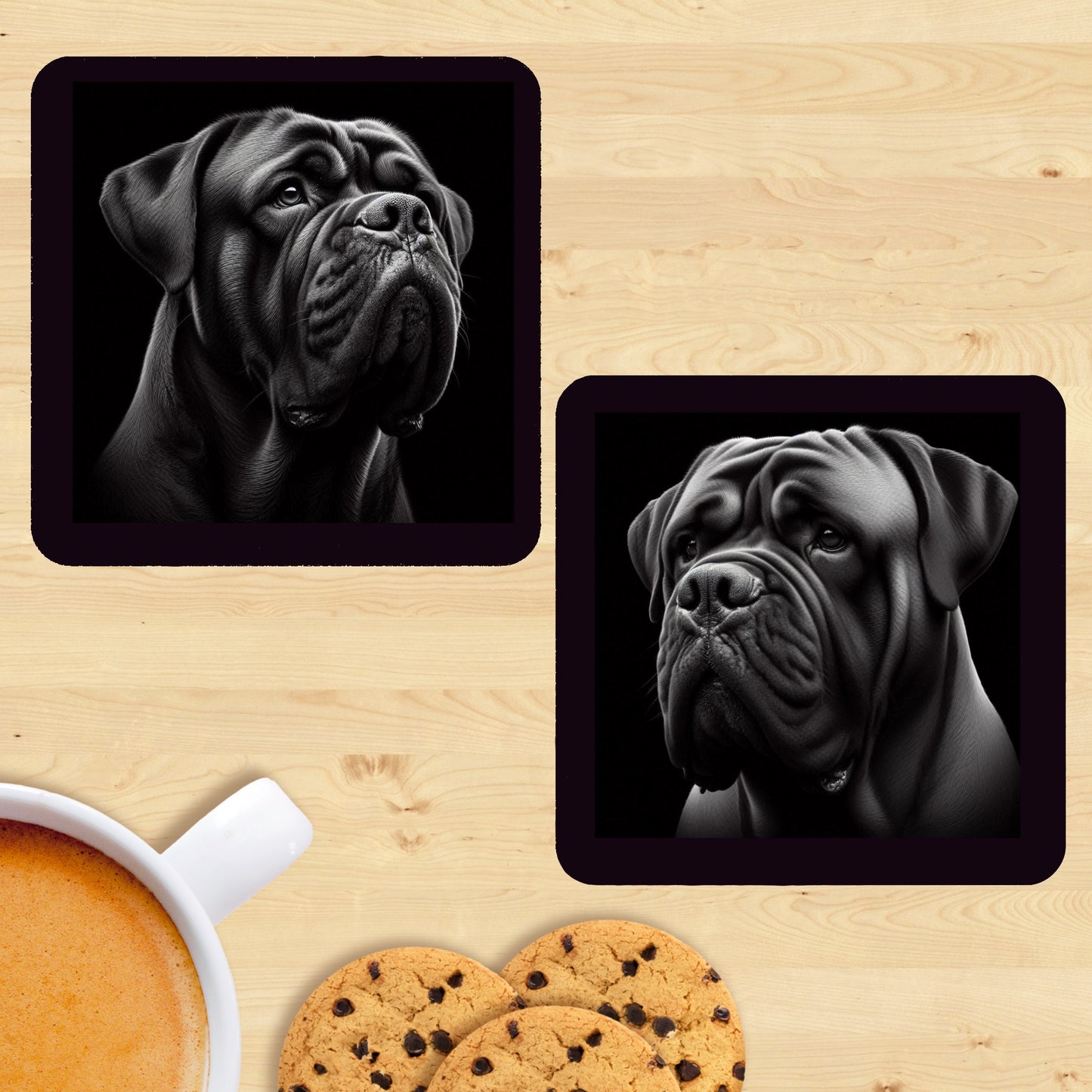 Bullmastiff - Black & White Coasters (Set of 2)