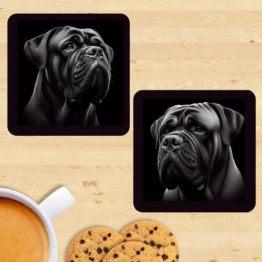 Bullmastiff - Black & White Coasters (Set of 2)