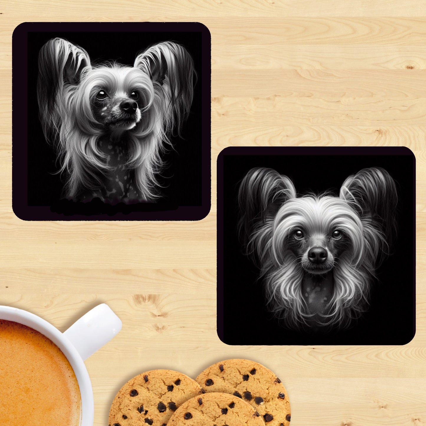 Chinese Crested - Black & White Coasters (Set of 2)
