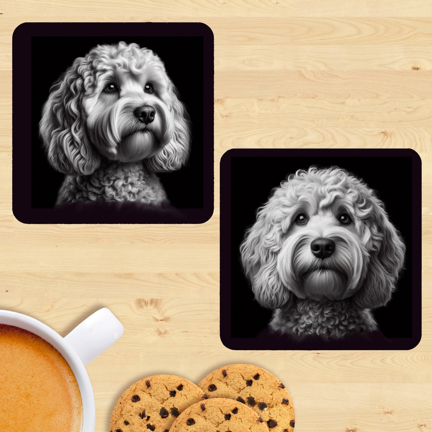 Cockapoo - Black & White Coasters (Set of 2)