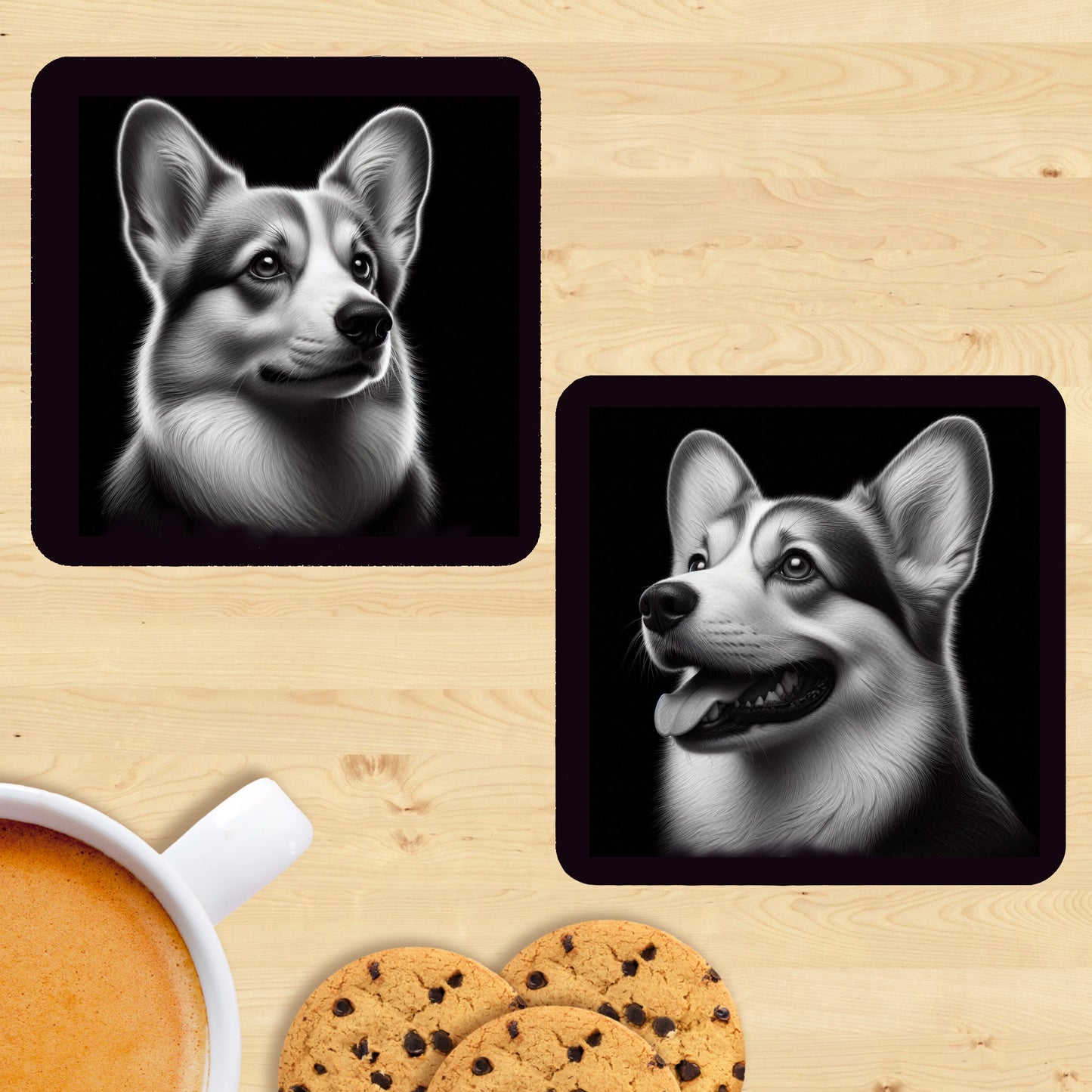Corgi - Black & White Coasters (Set of 2)