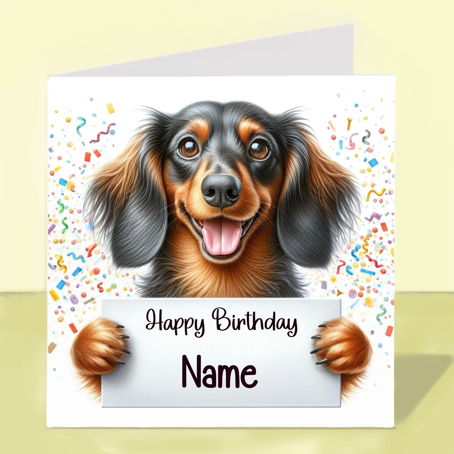 Longhaired Dachshund Birthday Card - Personalised