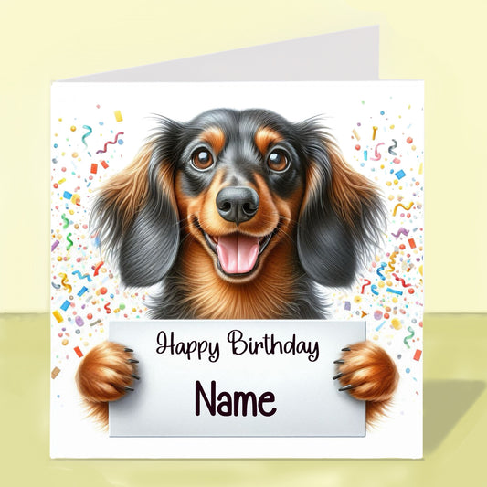 Longhaired Dachshund Birthday Card - Personalised