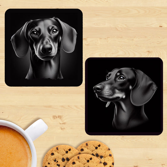 Dachshund Shorthaired - Black & White Coasters (Set of 2)