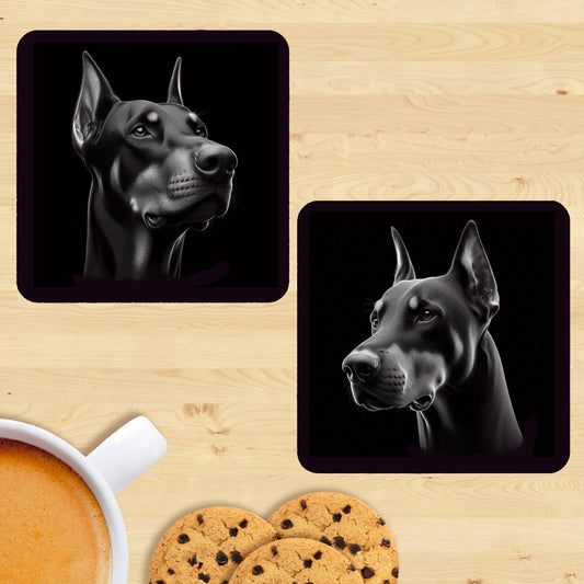 Dobermann - Black & White Coasters (Set of 2)