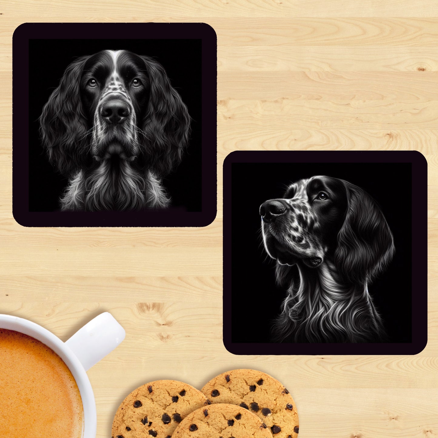 English Setter - Black & White Coasters (Set of 2)