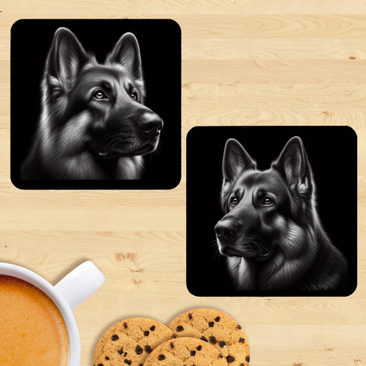 German Shepherd - Black & White Coaster (Set of 2)