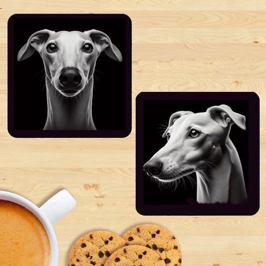 Greyhound - Black & White Coasters (Set of 2)