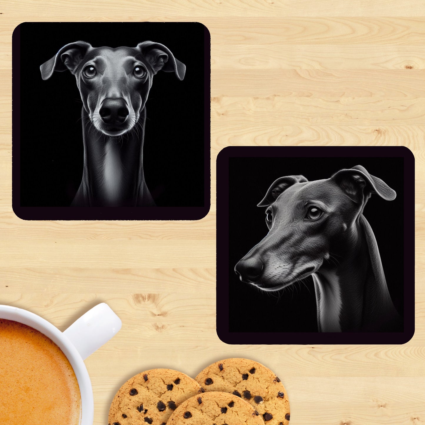 Greyhound - Black & White Coasters (Set of 2)