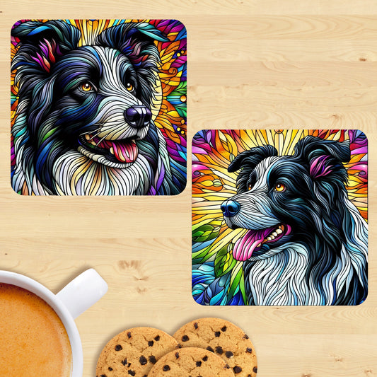 Border Collie - Stained Glass Effect Coasters (Set of 2)