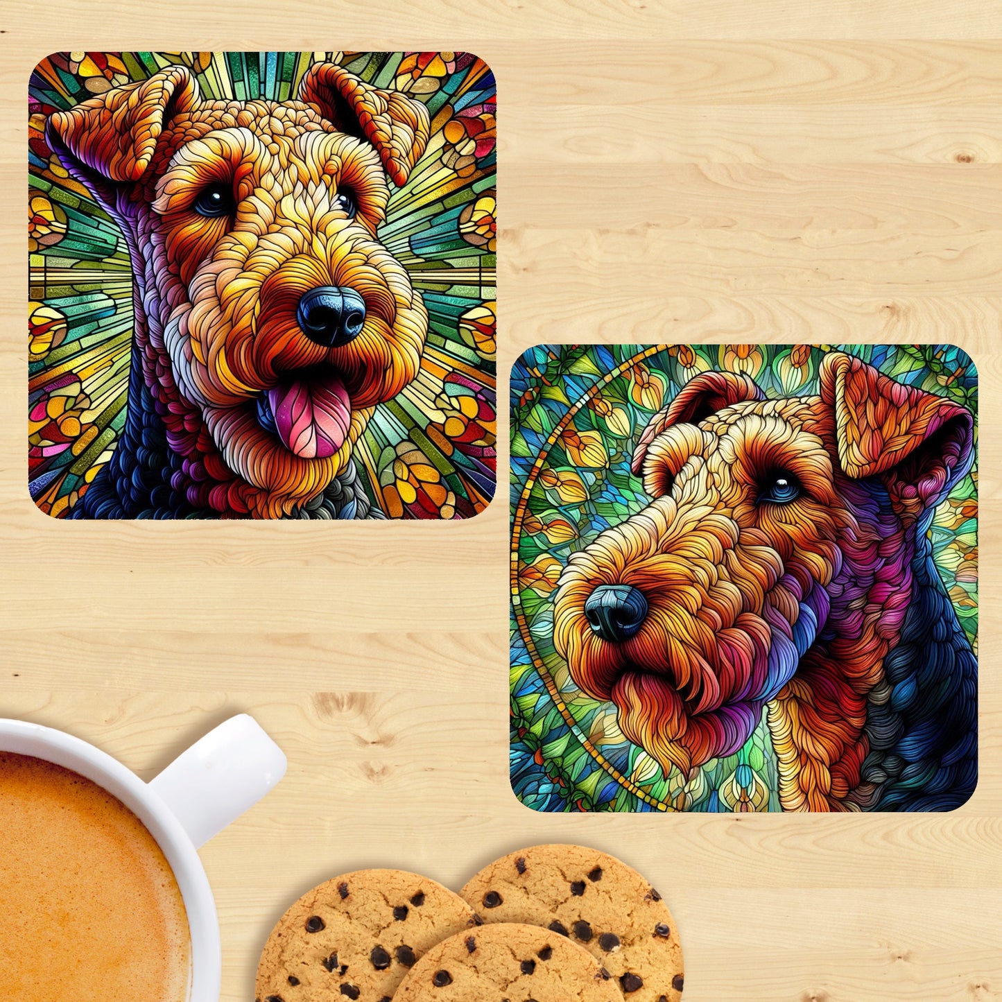 Airedale Terrier - Stained Glass Effect Coasters (Set of 2)