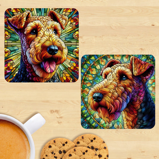 Airedale Terrier - Stained Glass Effect Coasters (Set of 2)